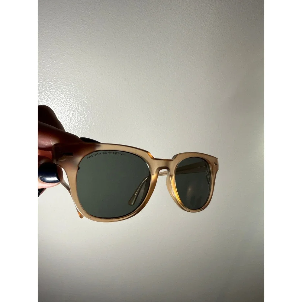 French Connection Womens Tan Oversized Sunglasses Gray Lens Retro Square SF1021